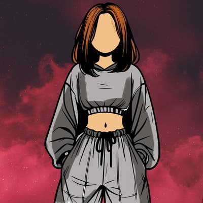 realistic girl faceless with baggy pants and a crop top