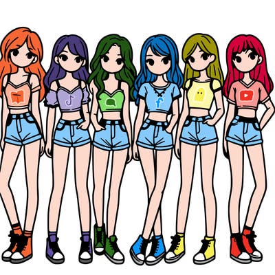 a group of girls wearing crop tops and shorts