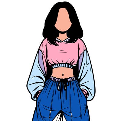 realistic girl faceless with baggy pants and a crop top