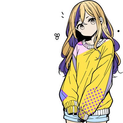 manga teen girl  in a sweater and baggy pants