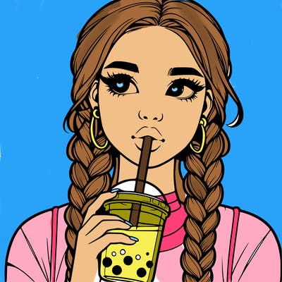 realistic girl with braided hair drinking boba