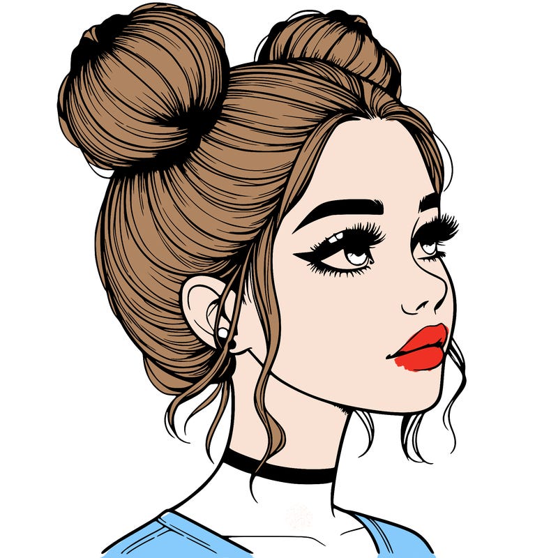 realistic girl with buns on the top of her head
