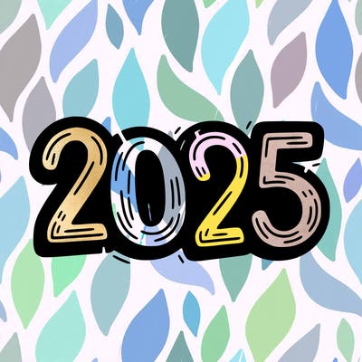 one line scrawled numbers sketch design “2025”