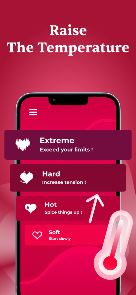Schermata di un telefono cellulare che mostra quattro livelli di intensità di gioco che vanno da Soft a Extreme