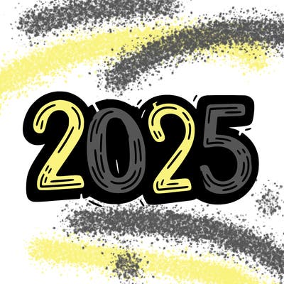 one line scrawled numbers sketch design “2025”