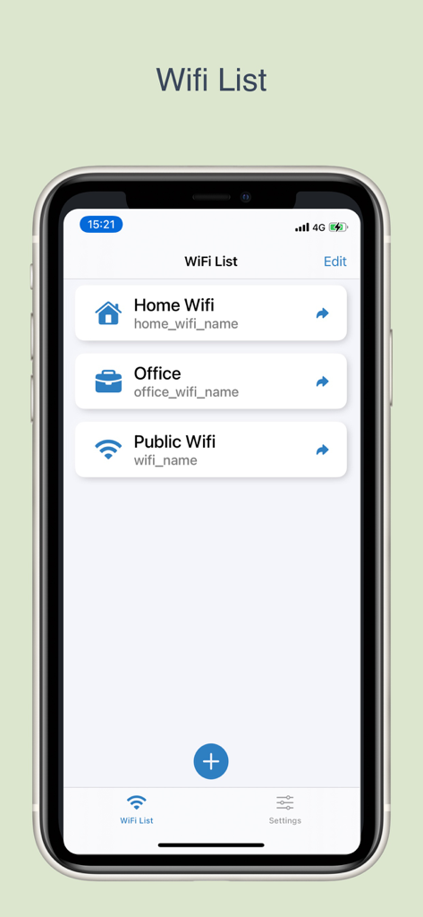Wifi Share: internet & hotspot - La pantalla de un smartphone mostrando una lista de redes Wi-Fi guardadas en la aplicación Wifi Share.