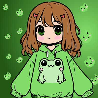 girl wearing frogging sweatshirt