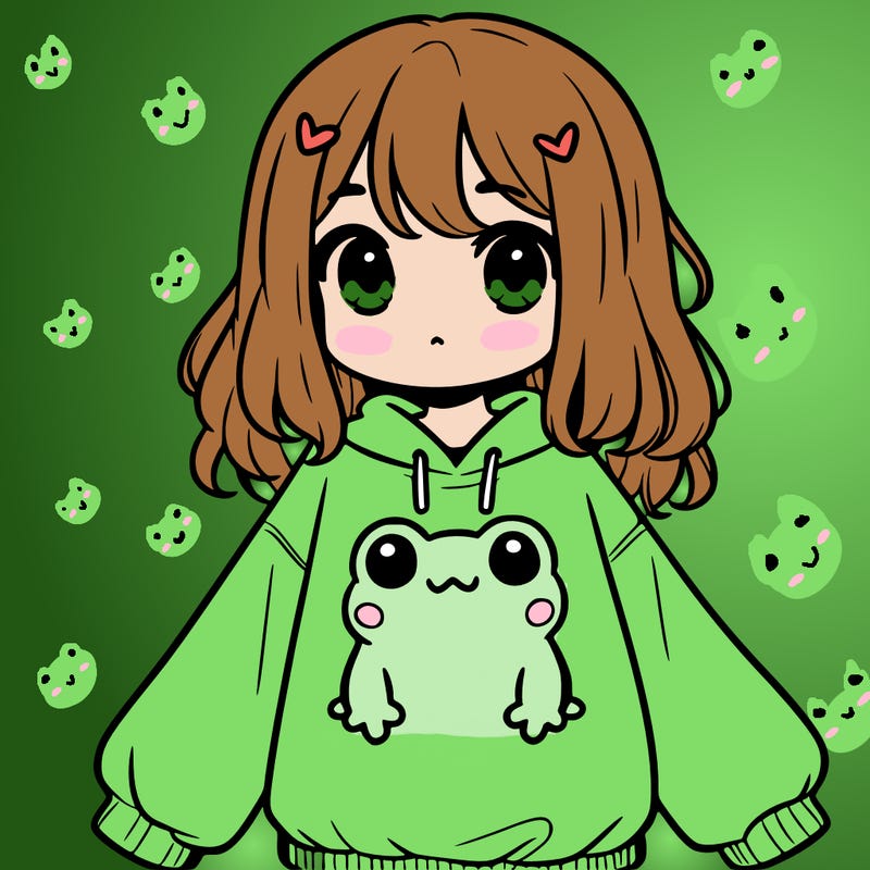 girl wearing frogging sweatshirt