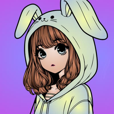 realistic girl wearing a bunny hoodie