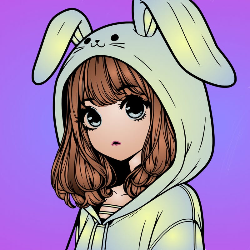 realistic girl wearing a bunny hoodie