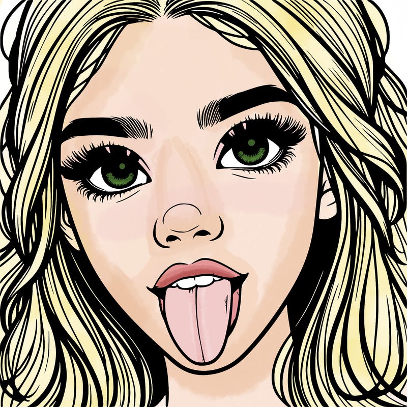 realistic girl with her tongue out