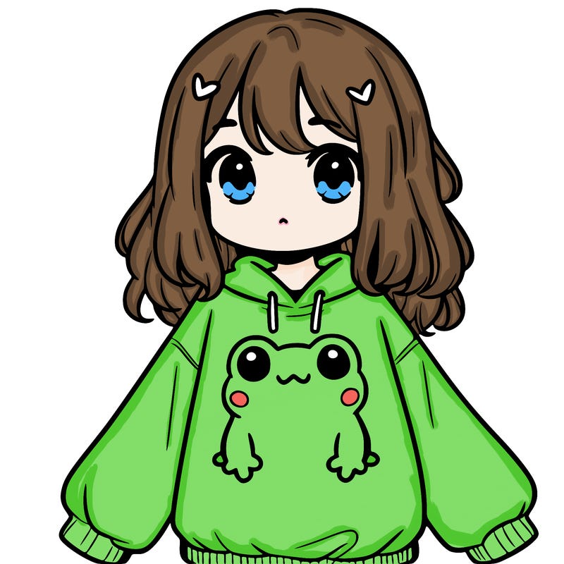 girl wearing frogging sweatshirt