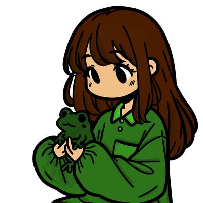 girl with long hair and a oversized shirt. and she is holding a frog