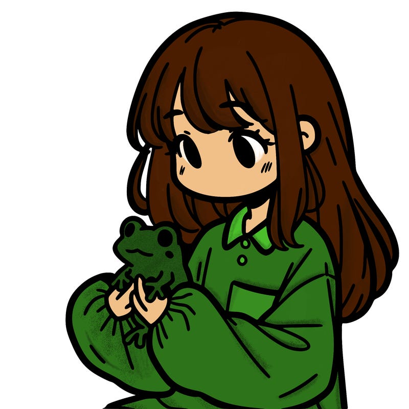 girl with long hair and a oversized shirt. and she is holding a frog