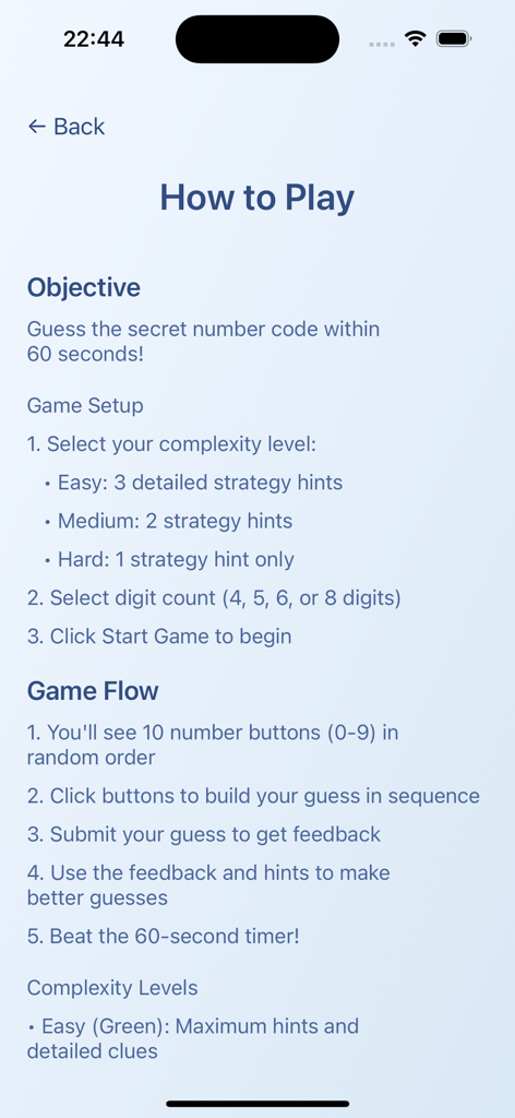 Step by step instructions and objective screen for the Tile Storm Code Breaker puzzle game