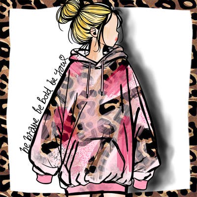 realistic girl with a oversized sweatshirt on and a bun