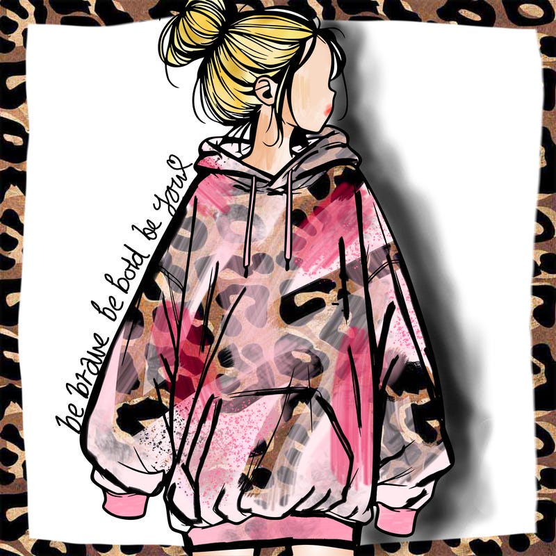 realistic girl with a oversized sweatshirt on and a bun