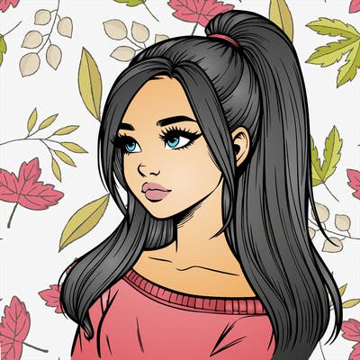 realistic girl with a high ponytail