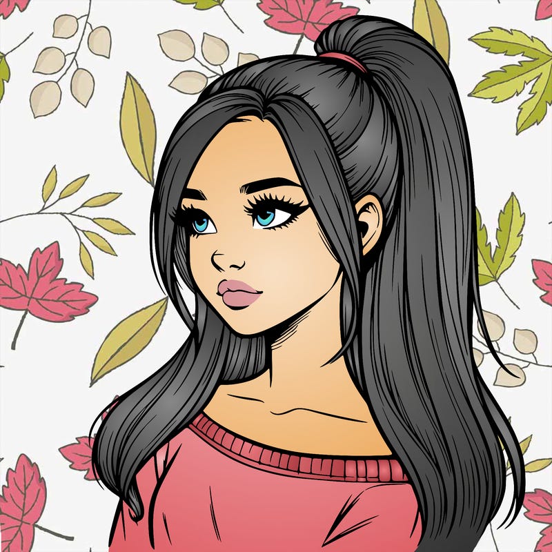 realistic girl with a high ponytail