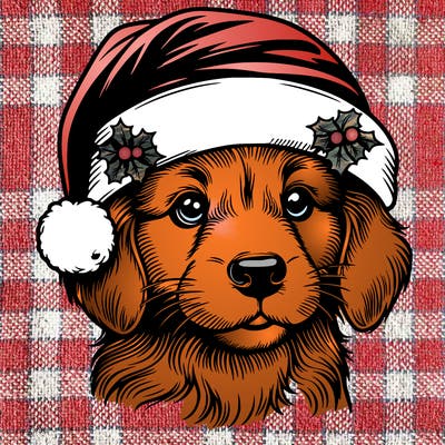 realistic dog wearing a santa hat