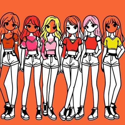 a group of girls wearing crop tops and shorts