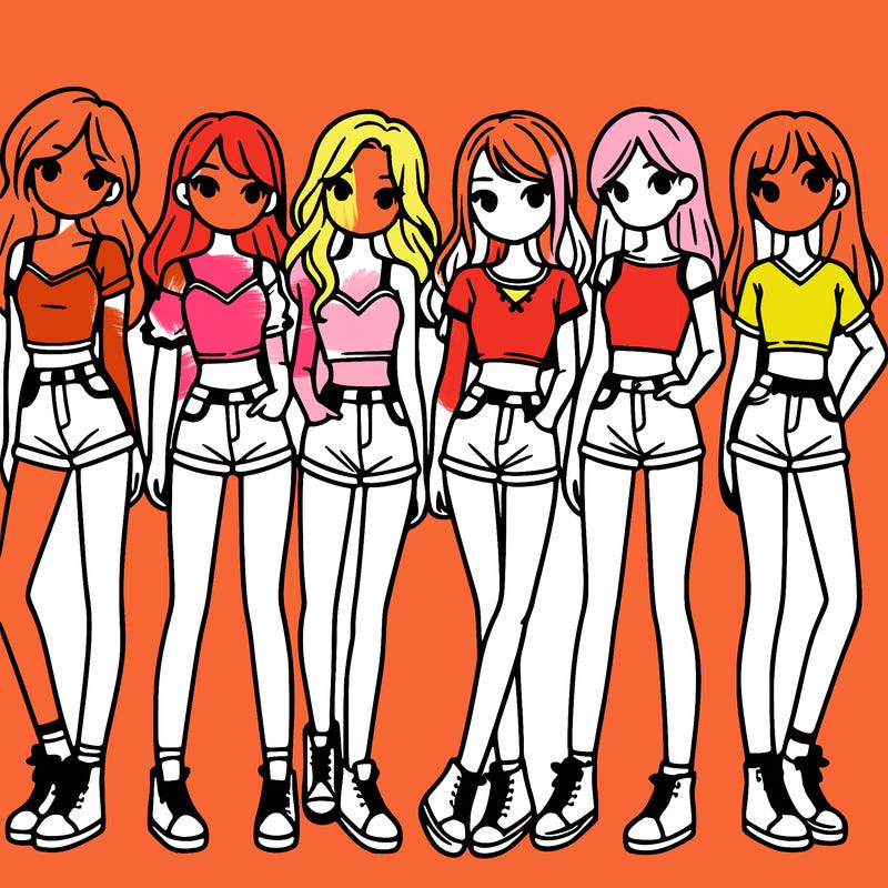 a group of girls wearing crop tops and shorts