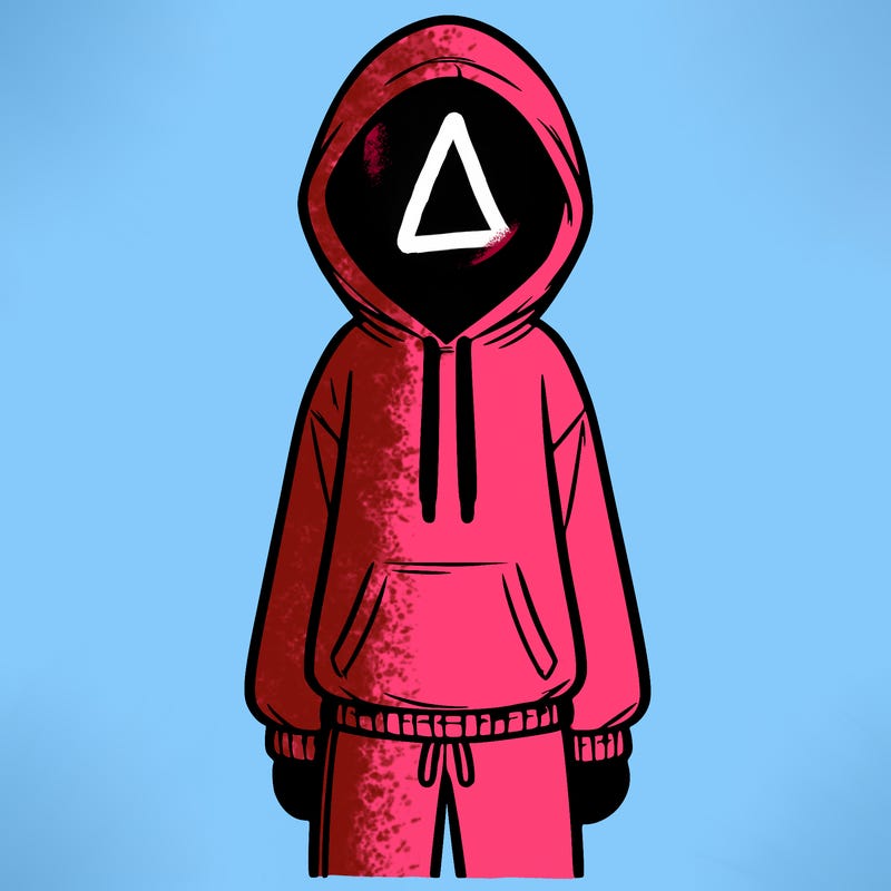faceless girl in a tracksuit with a hood on and no hair