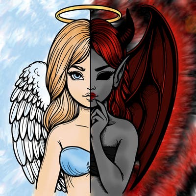 realistic angel half demon