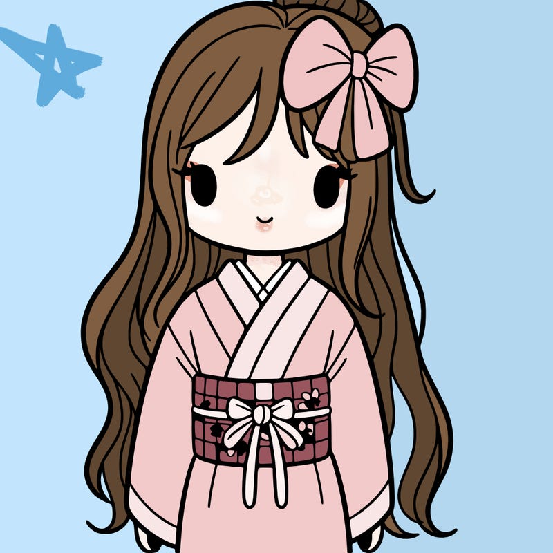girl in a kimono with long hair and a bow in her hair