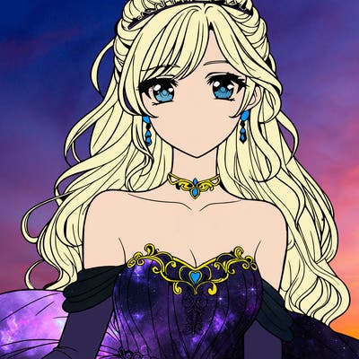 beautiful realistic anime teen girl with a beautiful ball gown on