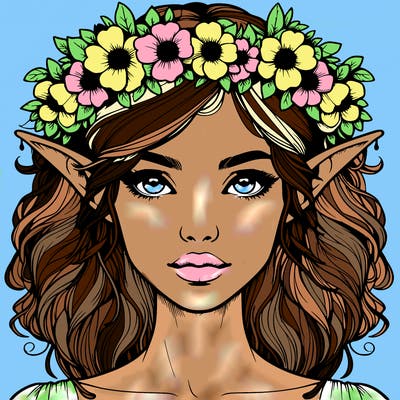 realistic female elf with flower crown