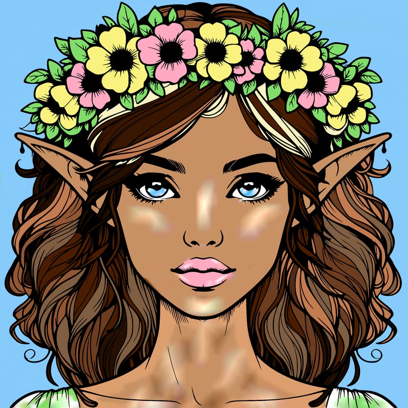 realistic female elf with flower crown