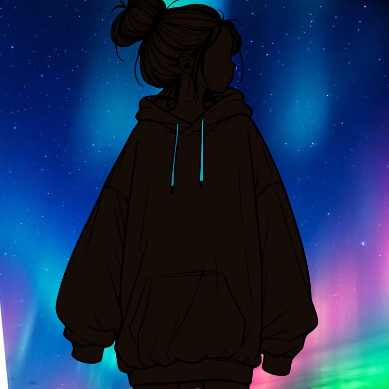 realistic girl with a oversized sweatshirt on and a bun