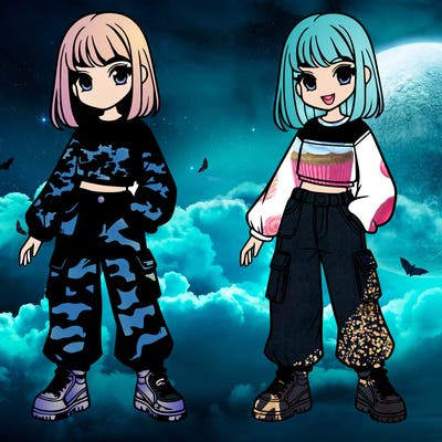 teenage girl with military patterned carol top and baggy camouflage jeans