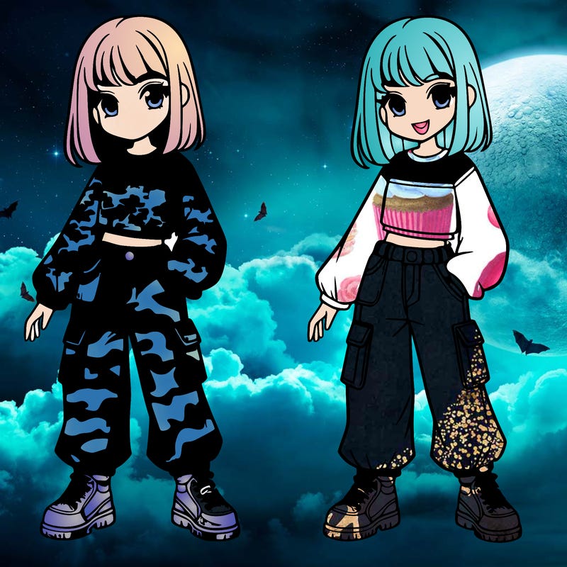 teenage girl with military patterned carol top and baggy camouflage jeans