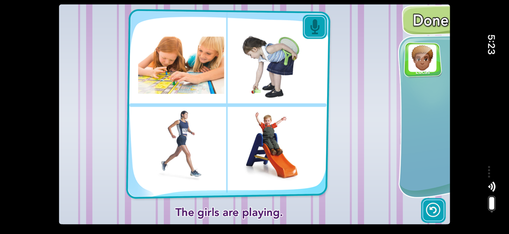 iPractice Verbs - iPractice Verbs app screen showing a multiple choice game for practicing sentence level verbs.