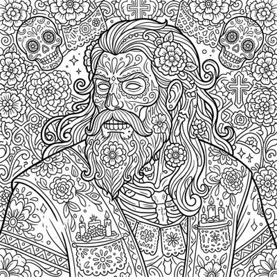 Dive into a captivating blend of Norse mythology and vibrant cultural celebration with this Ymir Day of the Dead coloring page. Adorned with intricate sugar skull motifs, marigolds, and rich floral patterns, it offers a truly unique artistic experience.