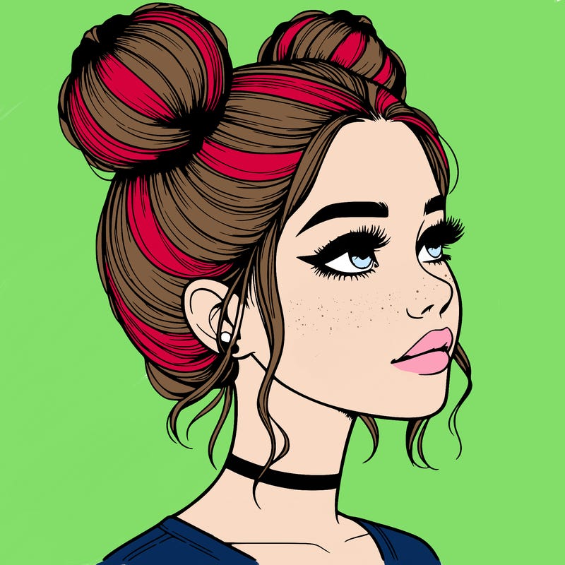 realistic girl with buns on the top of her head