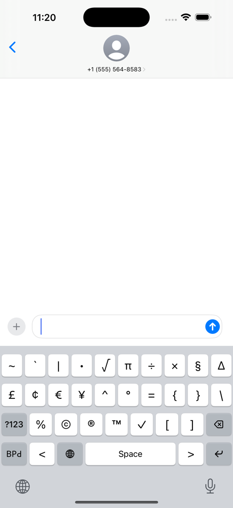 Lisu Simple Keyboard - Diseño de símbolos de Lisu Simple Keyboard en una aplicación de mensajería de iPhone