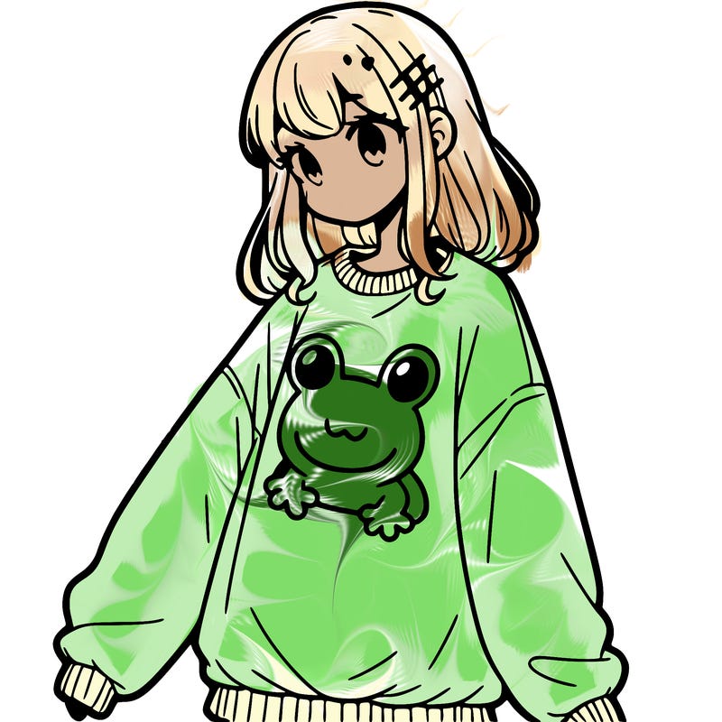 girl wearing frogging sweatshirt