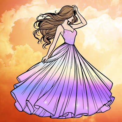 realistic woman with dress flowing in the wind