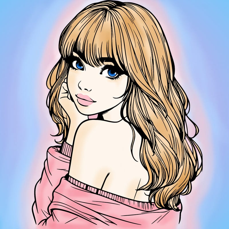 realistic girl with bangs looking over her shoulder