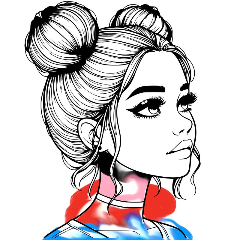 realistic girl with buns on the top of her head