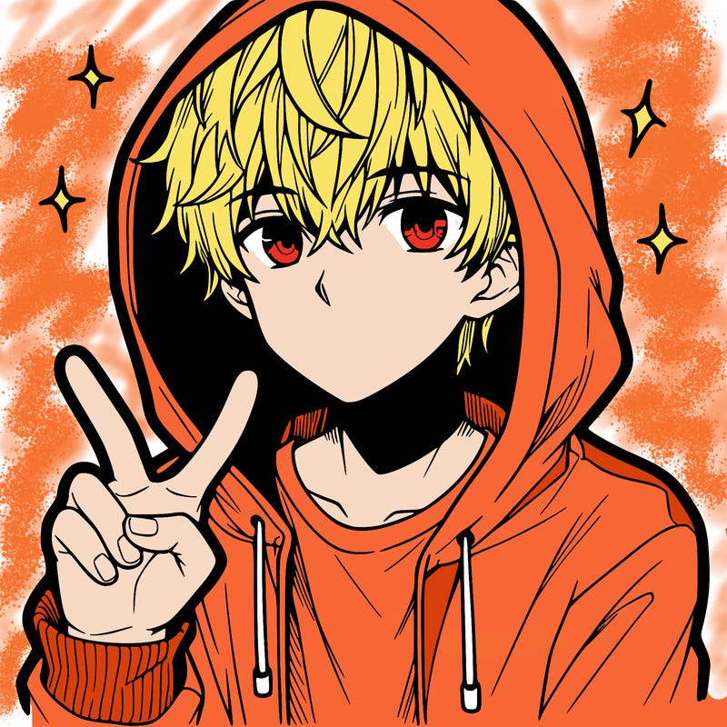 teenage manga boy in a hoodie, doing ✌