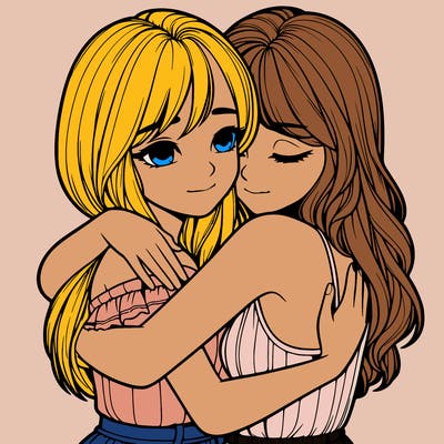 realistic girls hugging