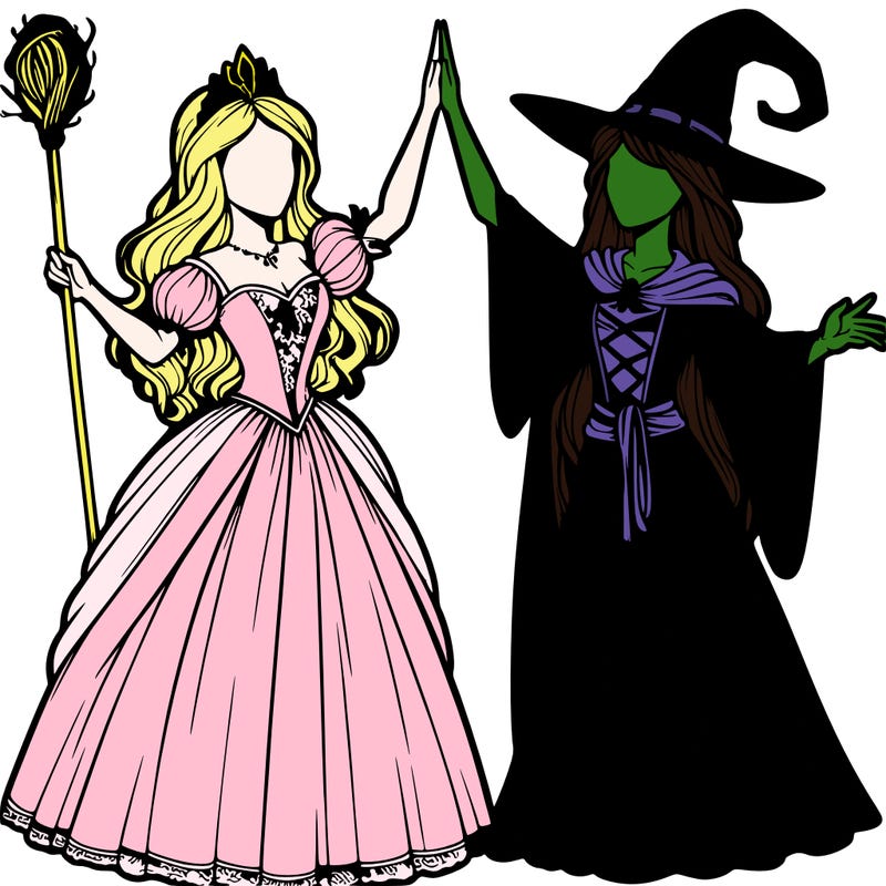 detailed realistic split of a princess and a witch