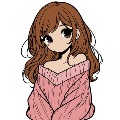 shy pretty girl wearing a sweater that is falling off one shoulder portrait