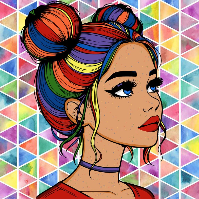 realistic girl with buns on the top of her head