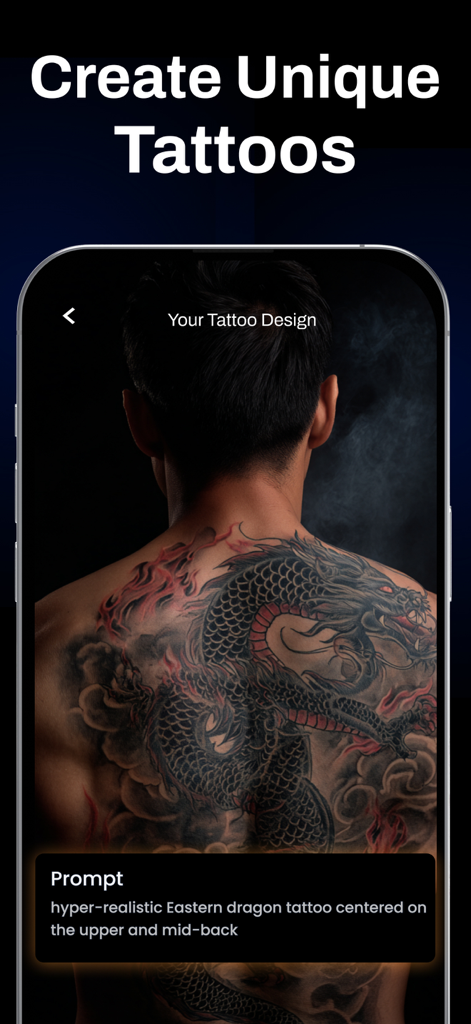 AI generated preview of an Eastern dragon tattoo on a persons back