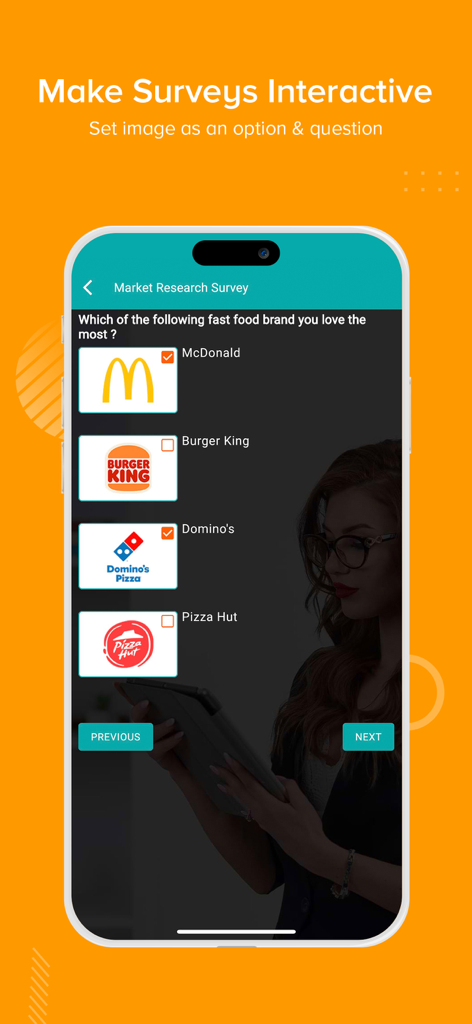 GoSurvey - Offline Survey - GoSurvey mobile app screen showing a market research survey with interactive image-based options